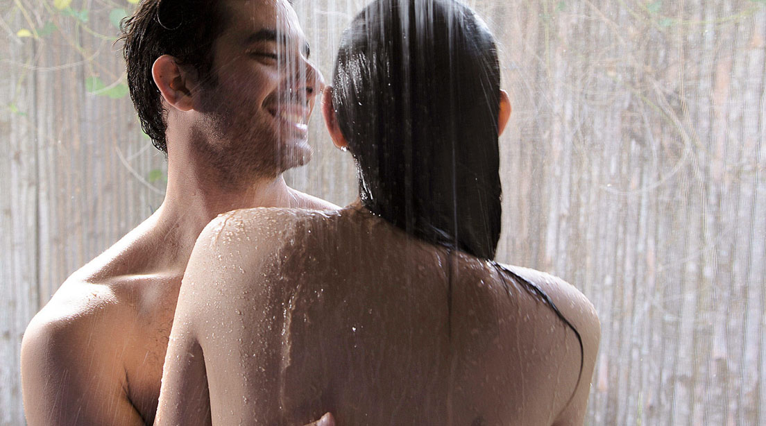A couple taking a shower together